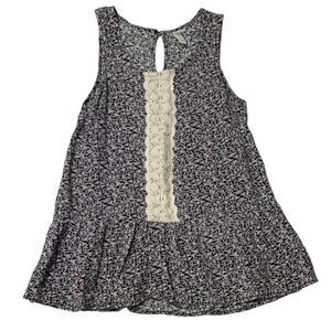 XHILIRATION Black Purple Floral Lace Bohemian Sleeveless Peplum Blouse Medium